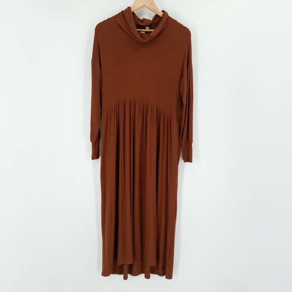 Dolan Brown Ribbed Long Sleeve Maxi Dress XS Brown Anthropologie Cozy Fall Boho - Picture 1 of 8
